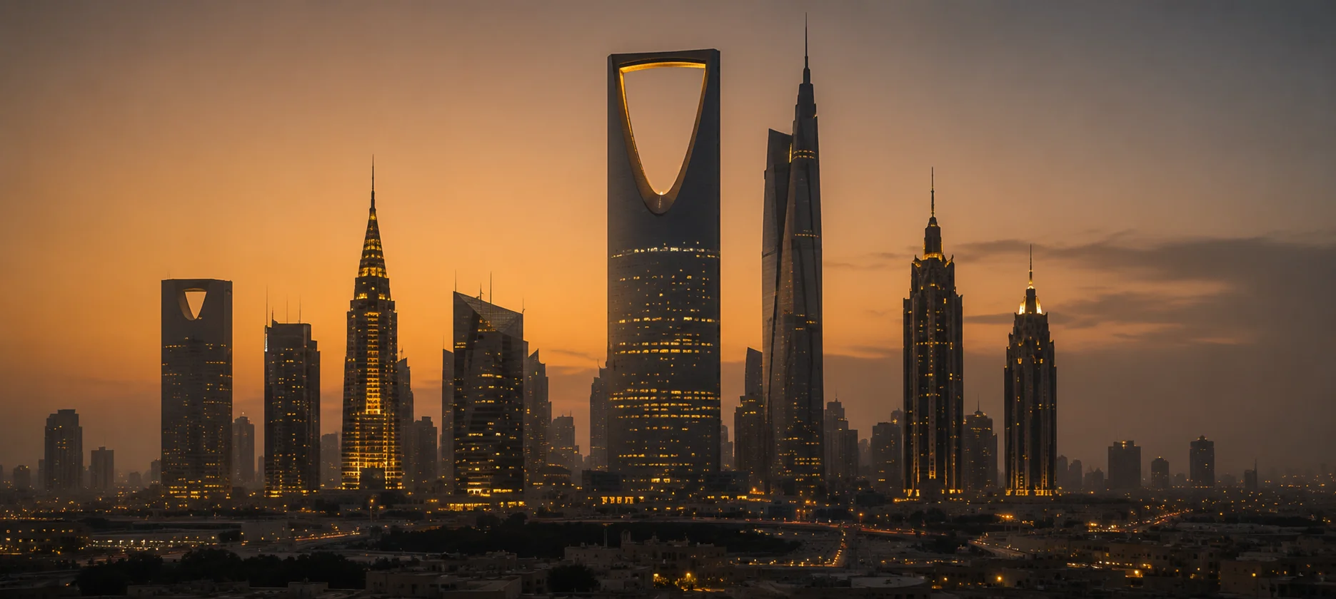 The Riyadh skyline at golden hour